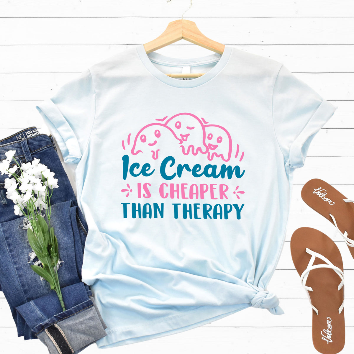 Ice Cream Therapy Funny Psychology Shirt  | Heather Ice Blue T-shirt