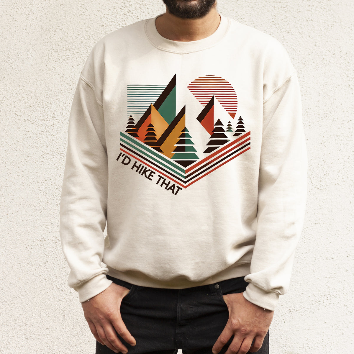 I'd Hike That Abstract Hiking Shirt | Sand Crewneck Sweatshirt