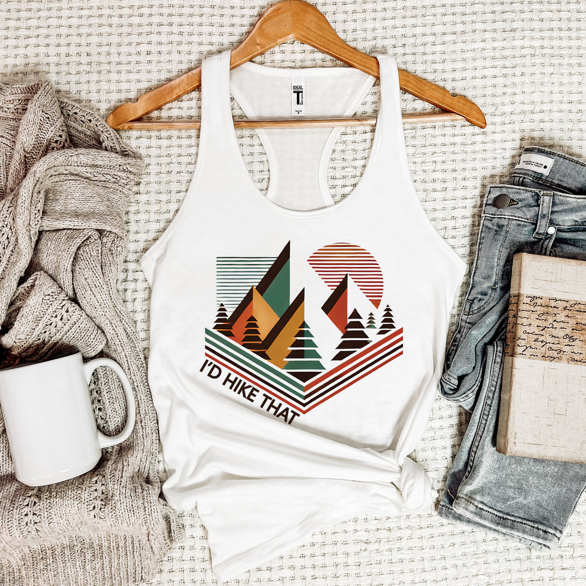 I'd Hike That Abstract Hiking Shirt | White Racerback Tank Top