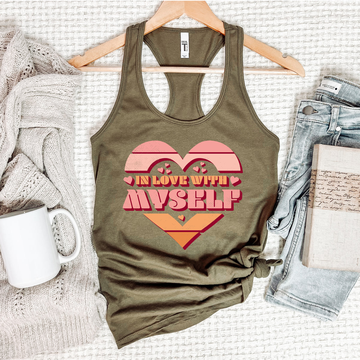 In Love With Myself Affirmation Shirt  | Military Green Racerback Tank Top