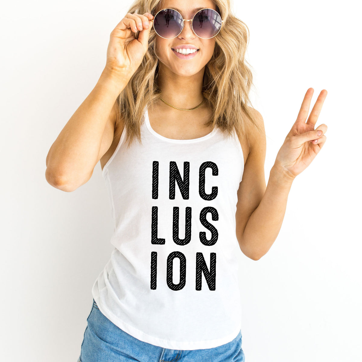 Inclusion Autism Disability Shirt | White Racerback Tank Top