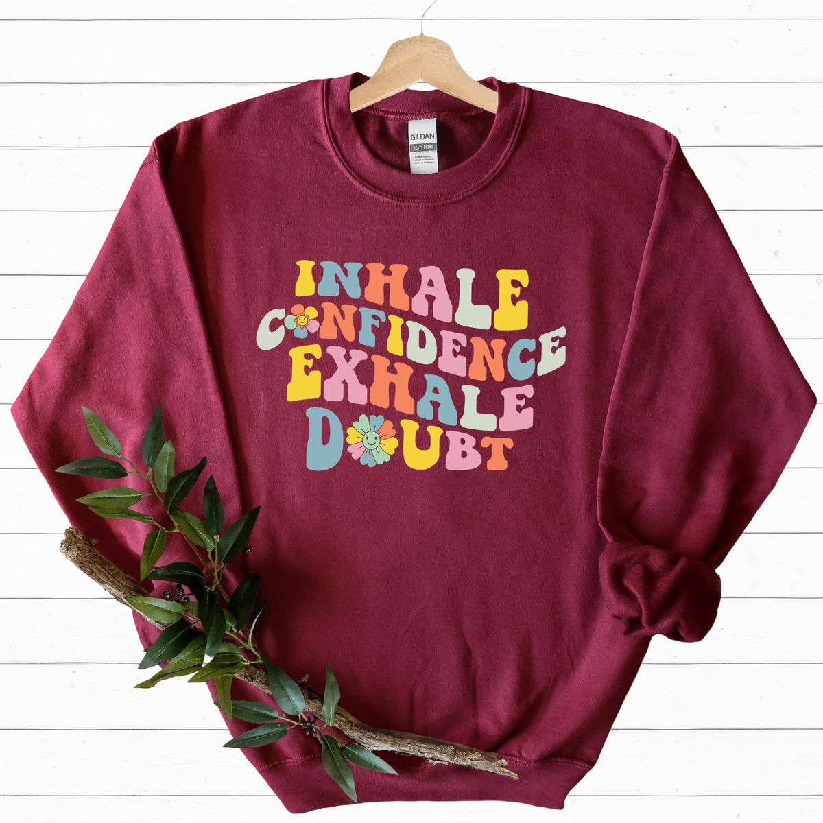 Inhale Exhale School Counselor Sweatshirt | Retro Psychology Shirt  | Maroon Unisex Crewneck Sweatshirt