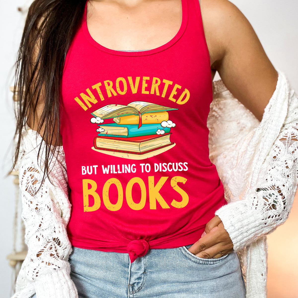 Introverted Book Lover Introvert Shirt | Red Racerback Tank Top