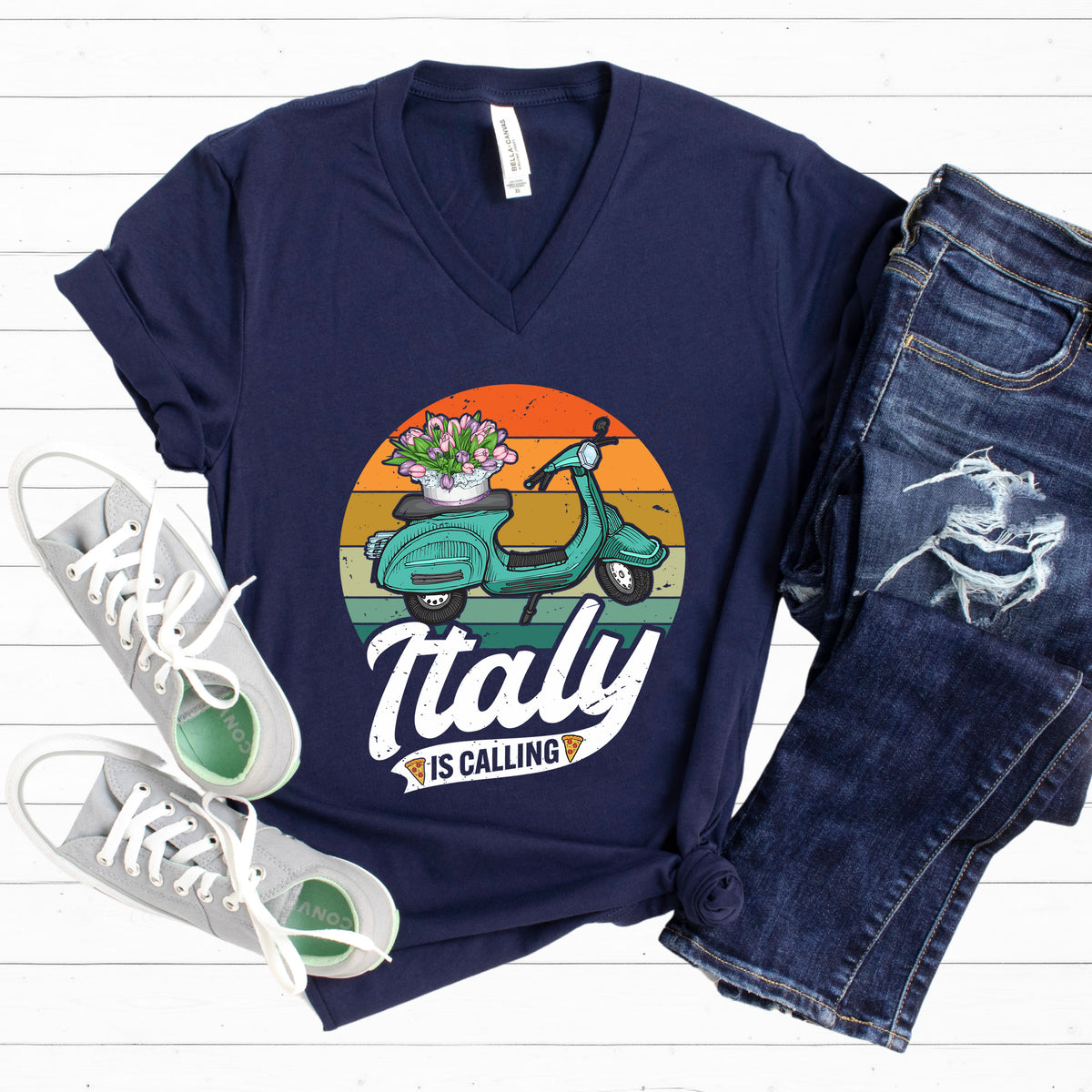 Italy Is Calling Italy Trip Vacation Shirt | Navy V-neck T-shirt