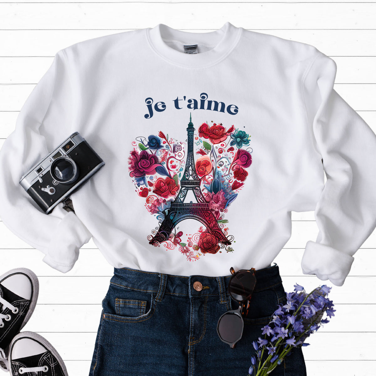 Eiffel Tower Paris Sweatshirt | Bisou Paris Gifts  | White Crewneck Sweatshirt