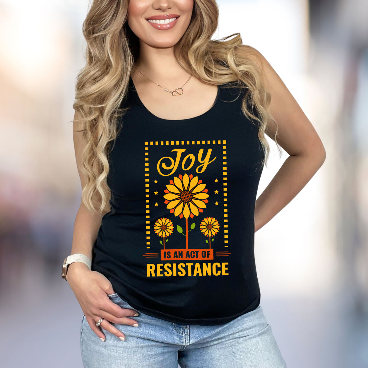 Joy Resistance Sunflower Aesthetic Shirt | Black Racerback Tank Top