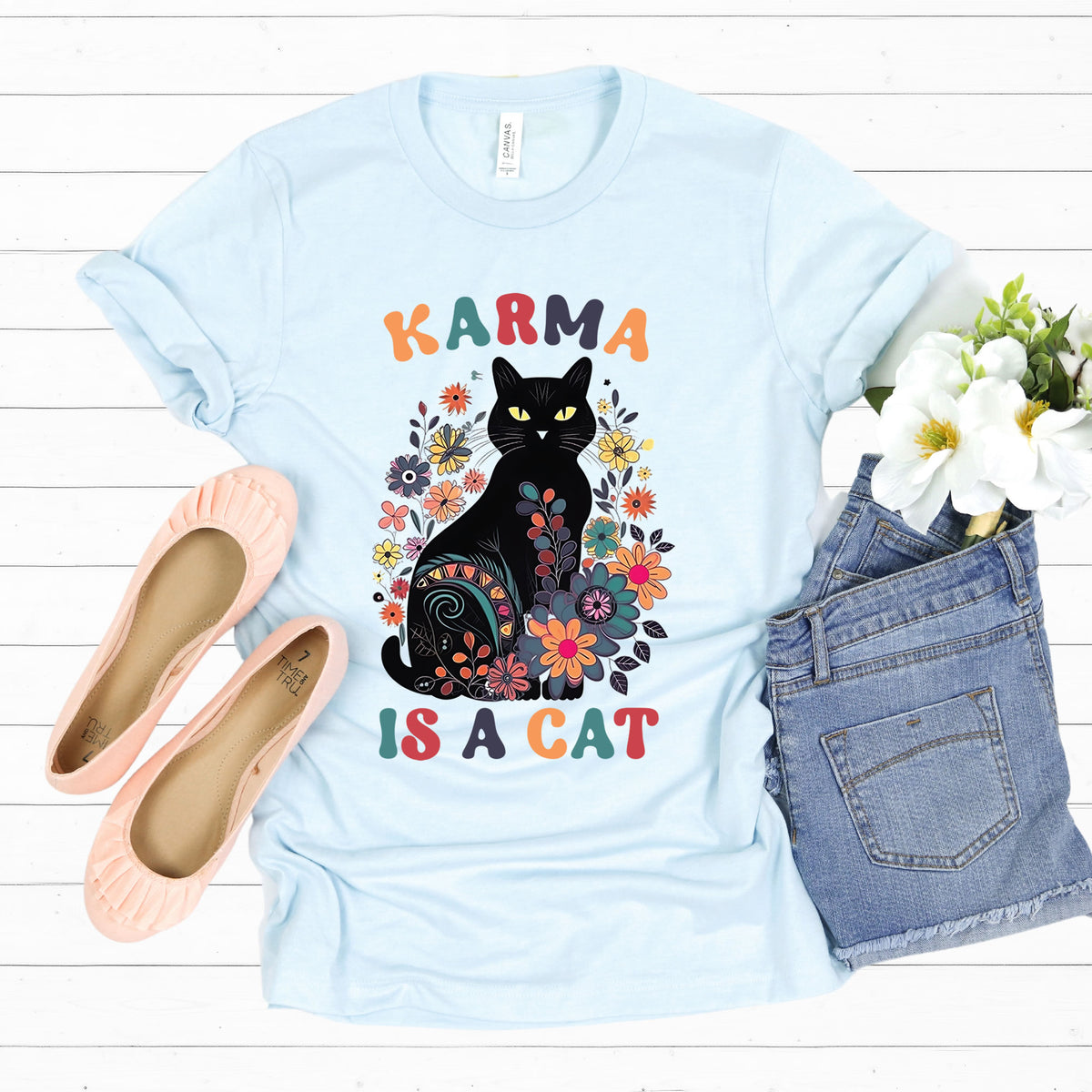 Karma Is a Cat Shirt | Funny Cat Shirt | Karma Shirt | Mystical Shirt | Black Cat Lover Gift | Unisex Jersey T-shirt