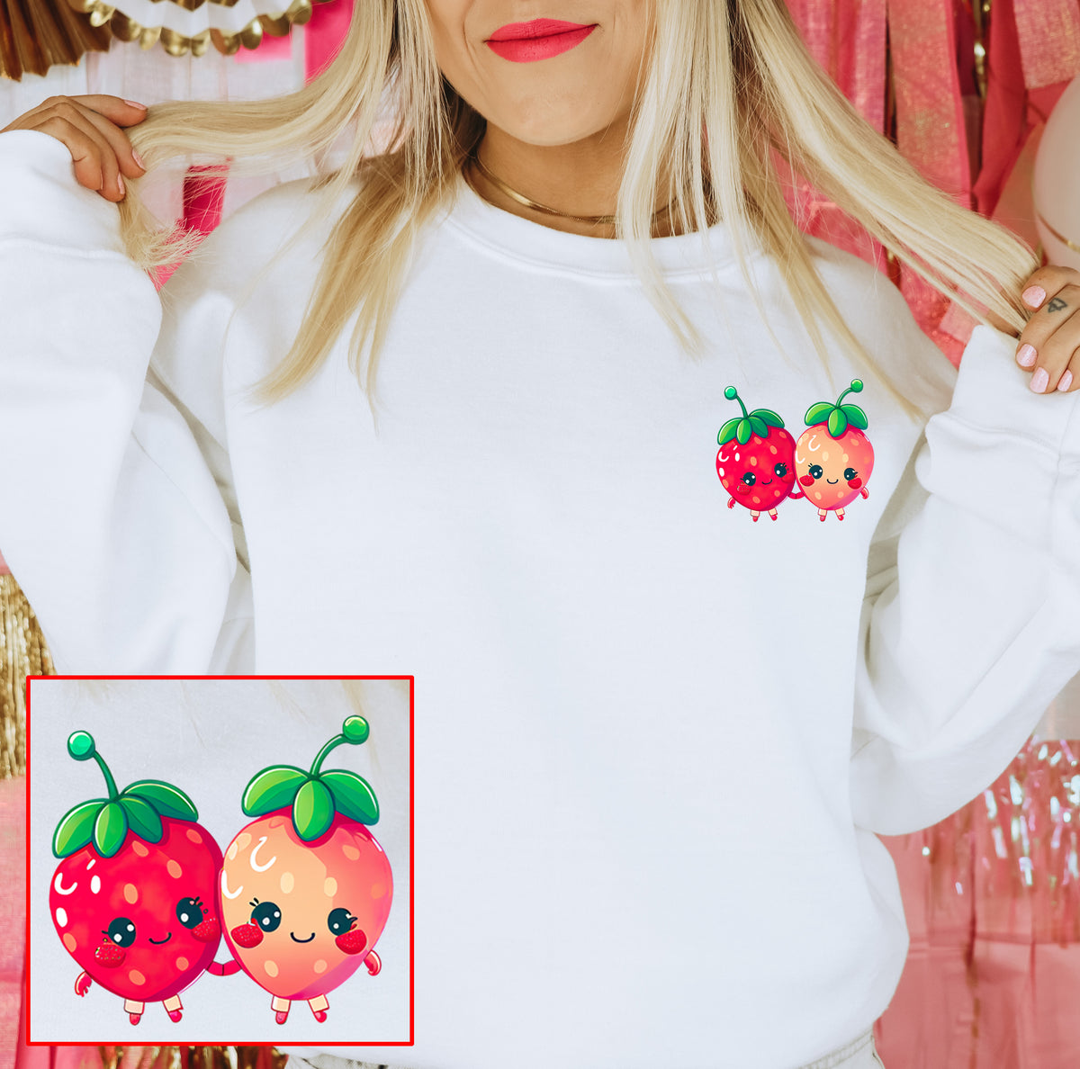 Cute Strawberry Shirt | White Crewneck Sweatshirt