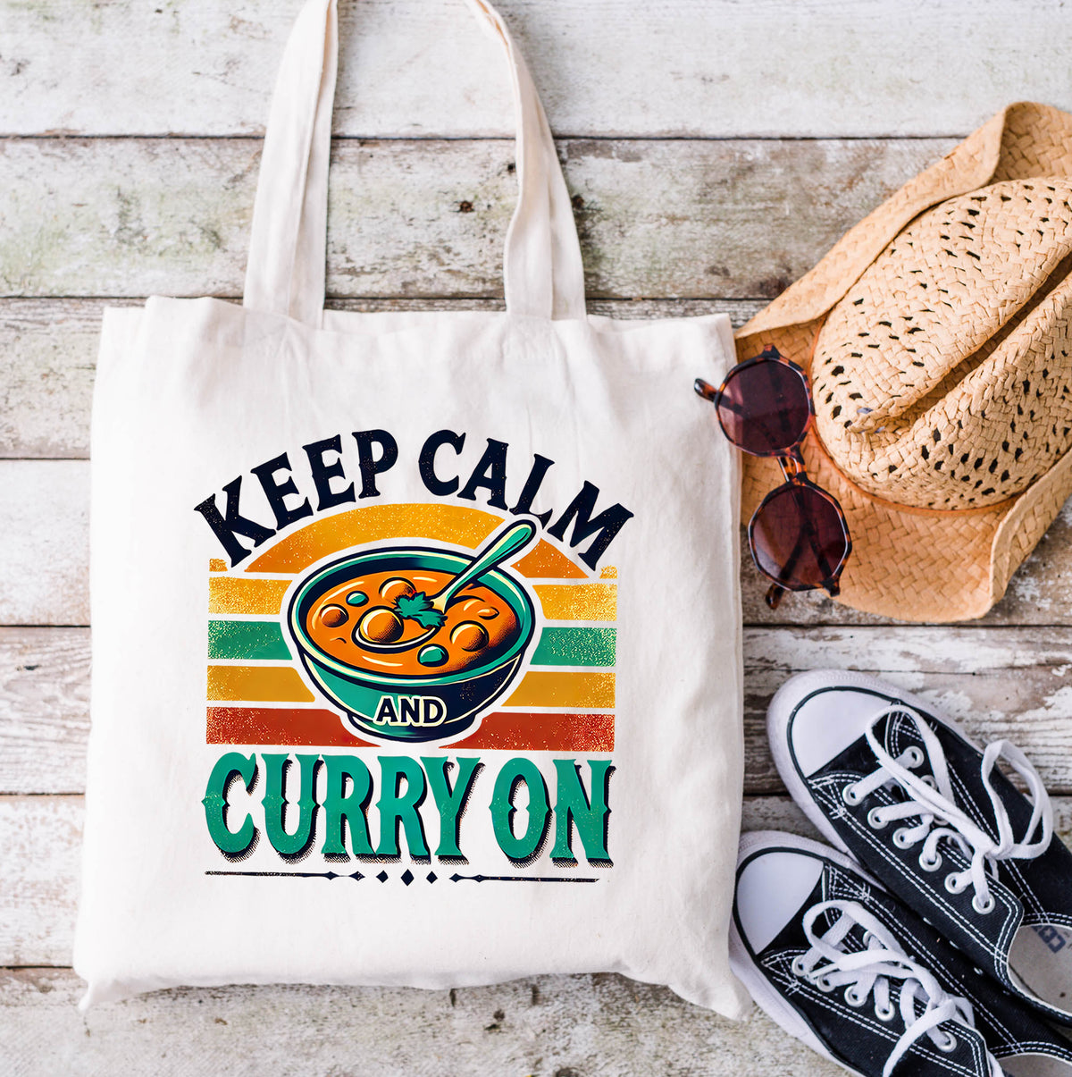 Keep Calm Curry On Indian Funny Foodie Tote