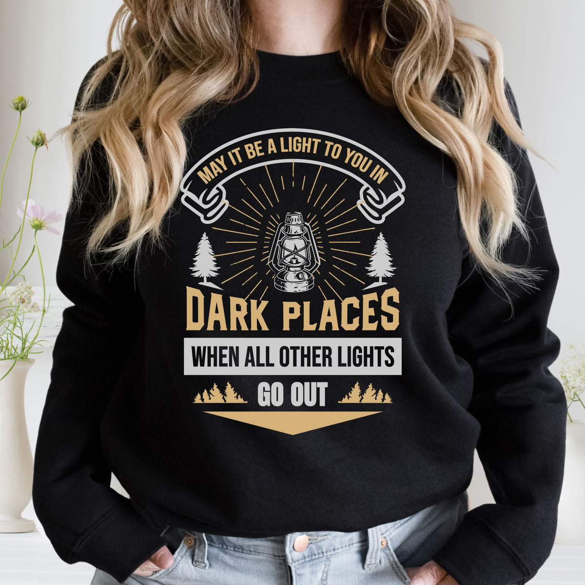 Camping Lantern Light Funny Camping Shirt | Black Sweatshirt