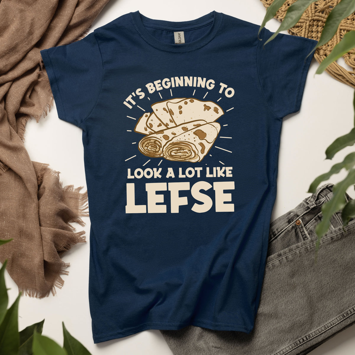 Norwegian Lefse Funny Holiday Baking Shirt | Navy Women's Soft Style T-shirt