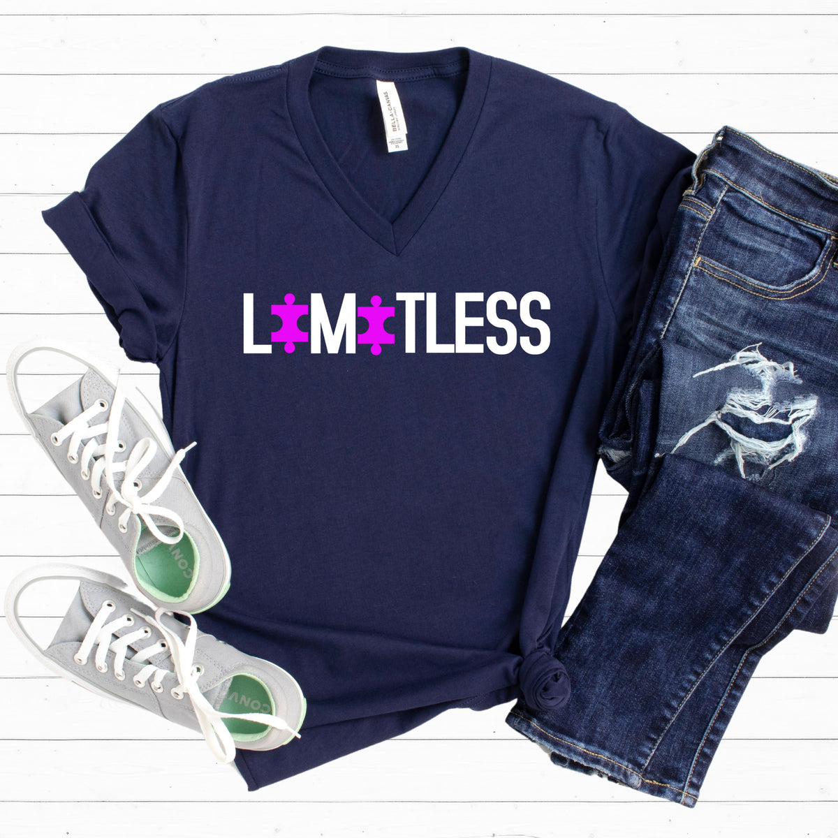 Limitless Autism Awareness Shirt  | Navy Blue V-neck T-shirt