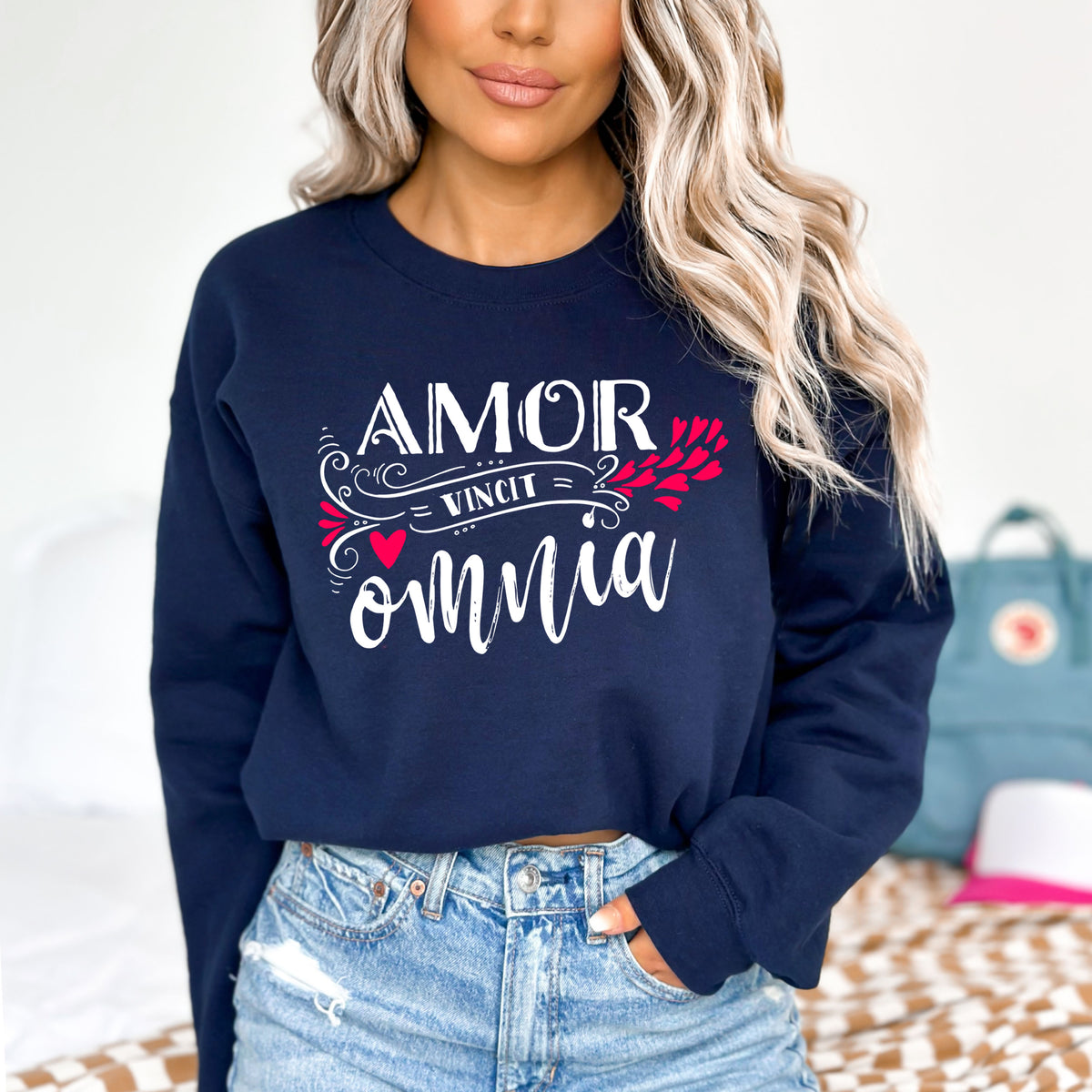 Love Conquers All Valentine Heart Shirt | Navy Sweatshirt
