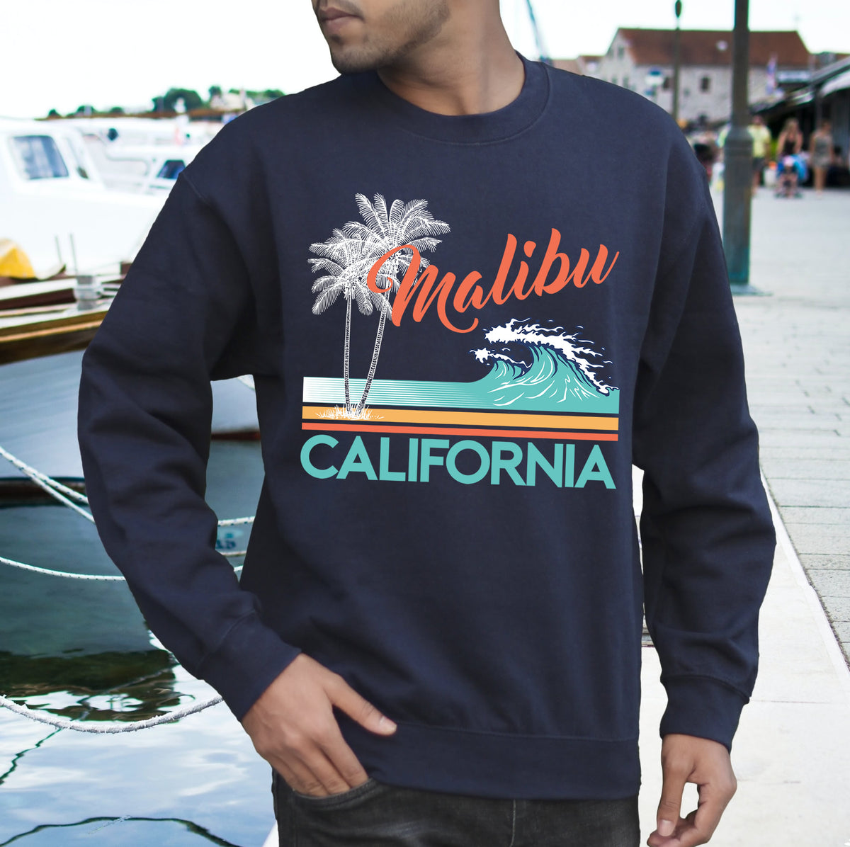 Malibu Beach Bum Vintage California Shirt | Navy Sweatshirt