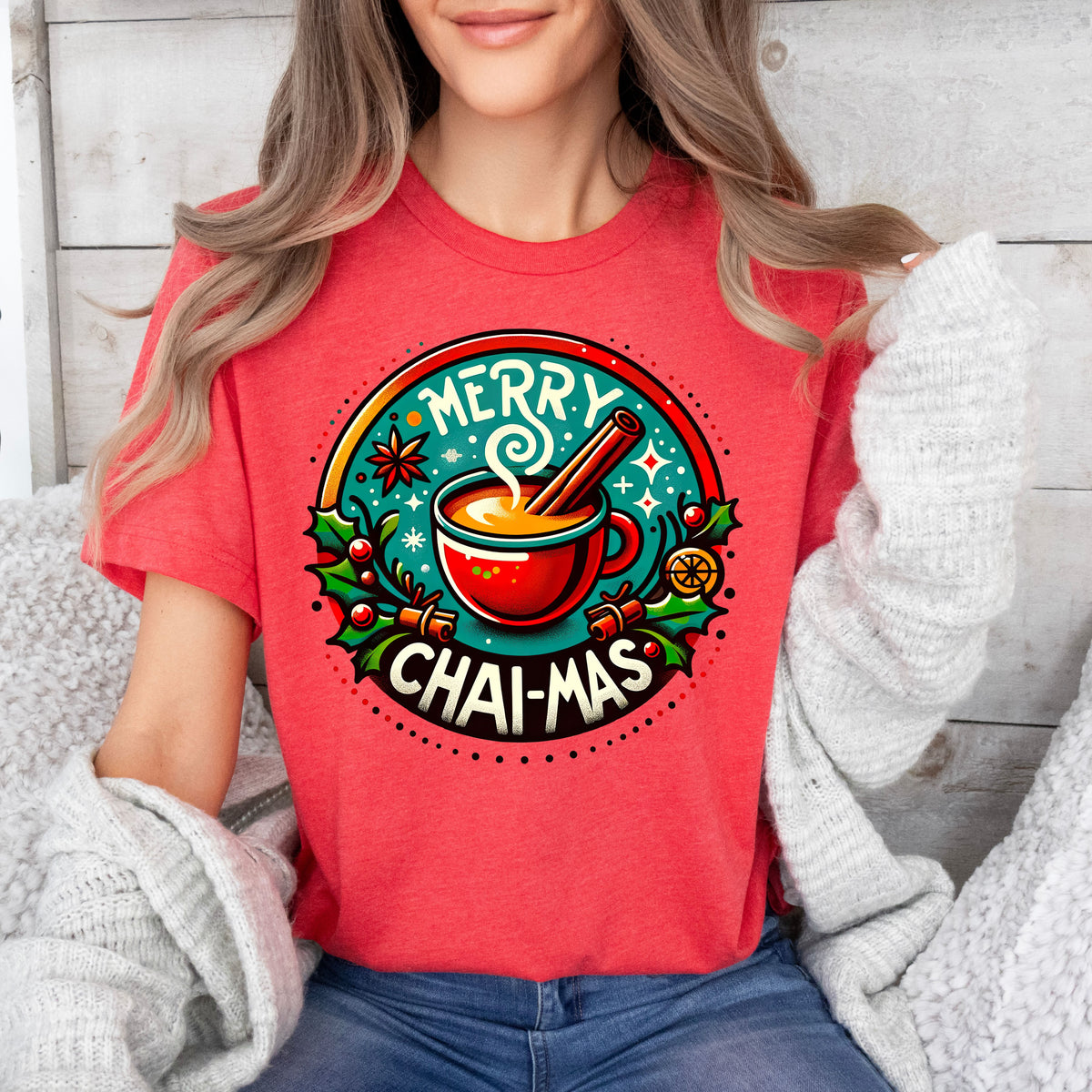 Merry Chai-mas Chai Lover Christmas Shirt | Heather Red T-shirt