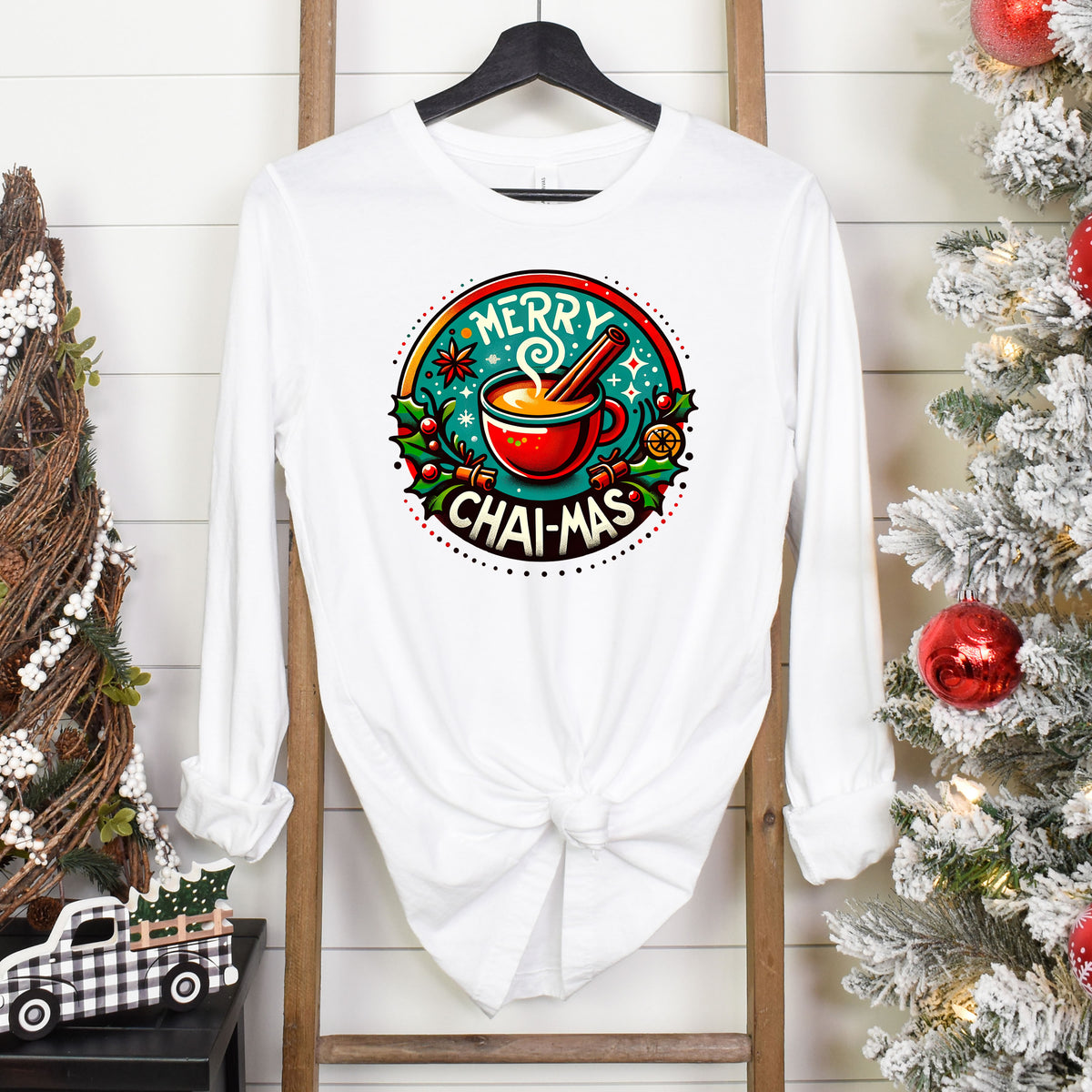 Merry Chai-mas Chai Lover Christmas Shirt | White Unisex Jersey Long-Sleeve Tshirt