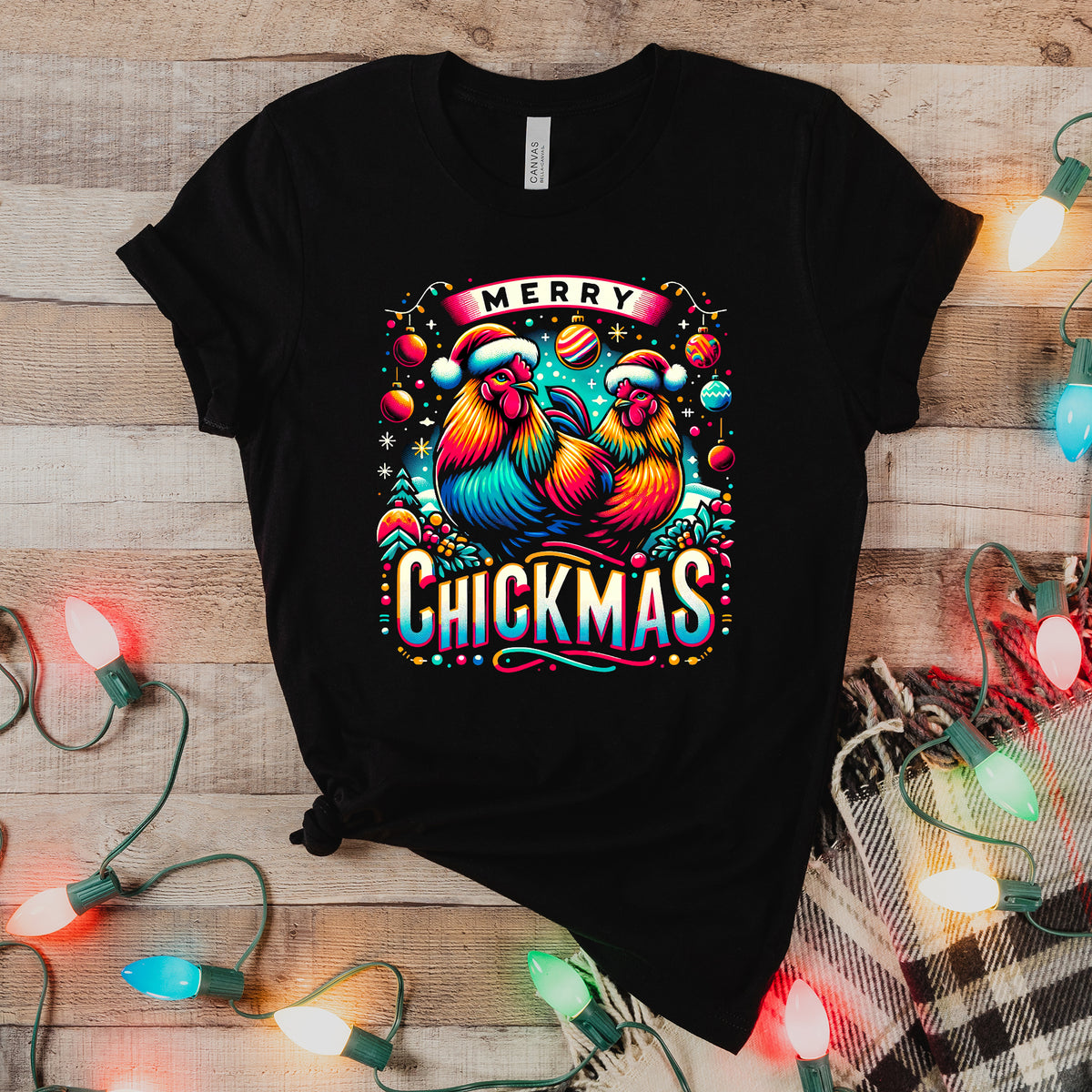 Merry Chickmas Christmas Chicken Shirt | Black Unisex Jersey T-shirt