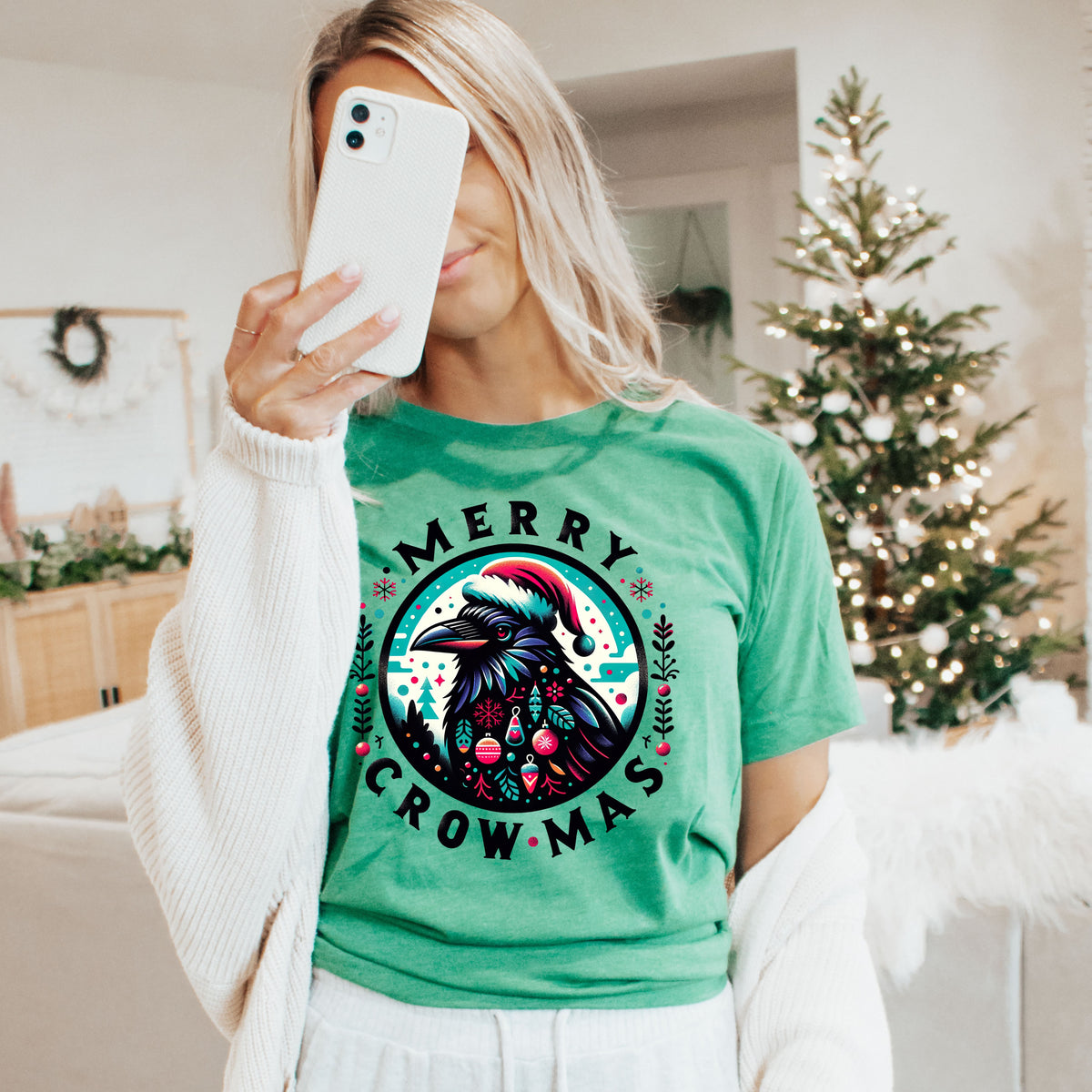 Merry Crow-mas Crow Christmas Shirt | Heather Kelly Unisex Jersey T-shirt