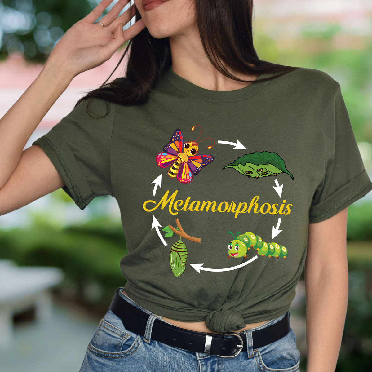 Metamorphosis Life Cycle Biology Shirts | Military Green T-shirt