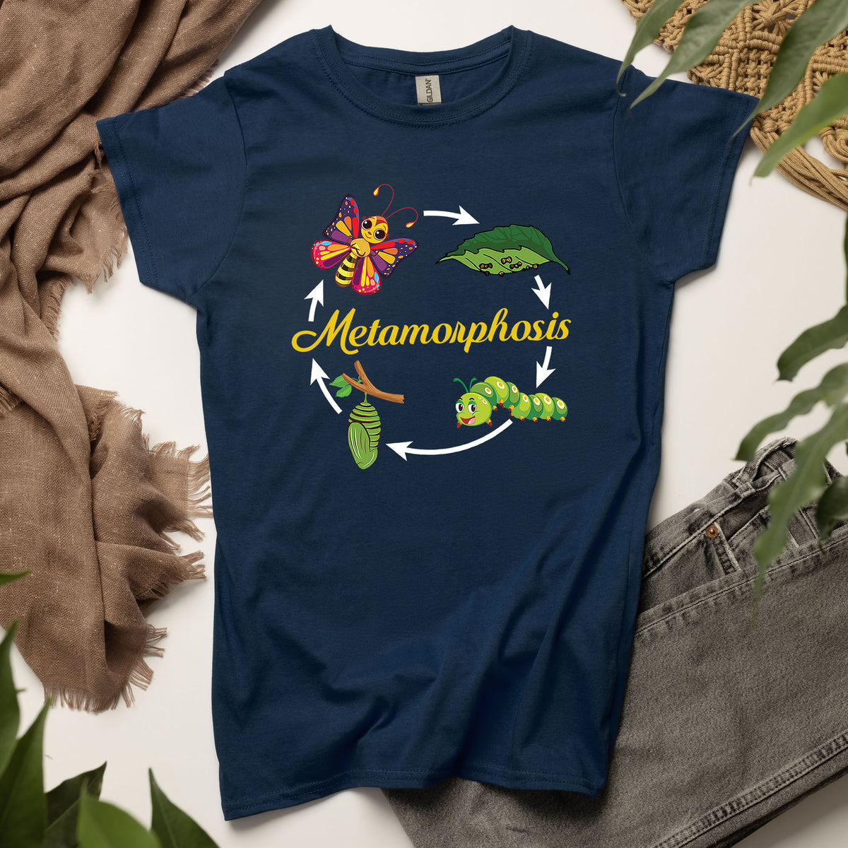 Metamorphosis Life Cycle Biology Shirts | Women's Slim-Fit Navy T-shirt
