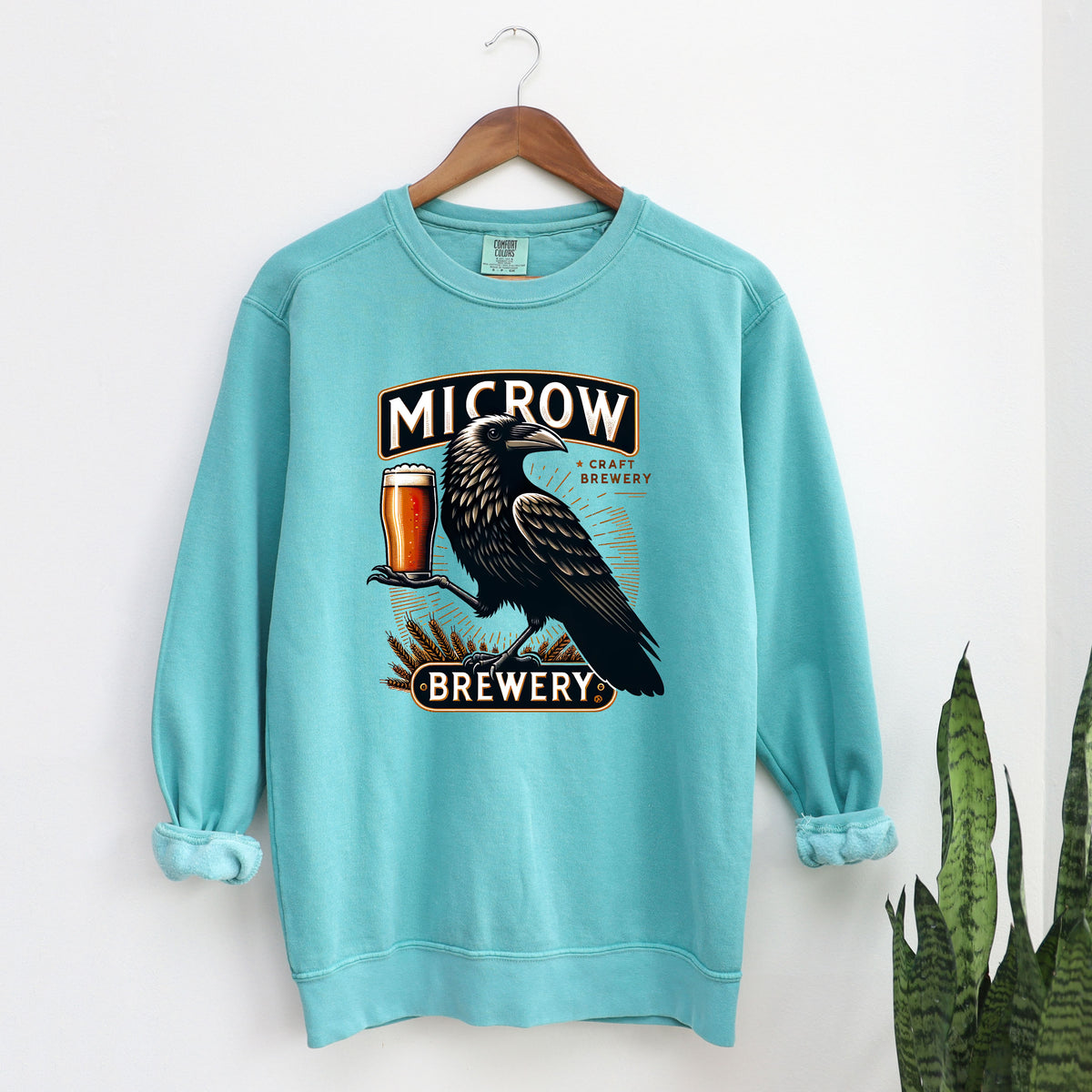 Funny Beer Sweatshirt | Retro Crow Shirt | Chalky Mint Garment-dyed Sweatshirt