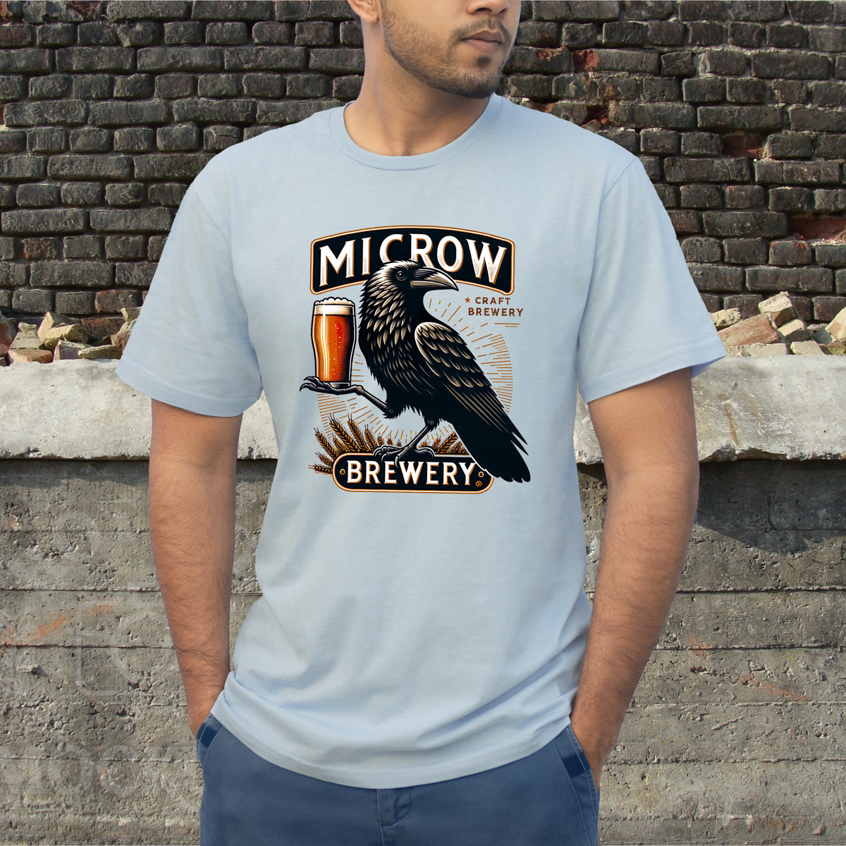 Funny Beer Shirt | Retro Crow Shirt | Light Blue Unisex Soft Style Tshirt