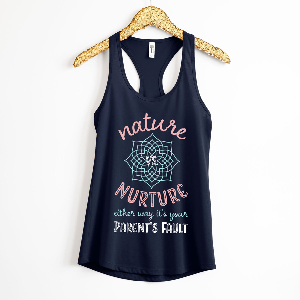 Nature Vs Nurture Funny Psychology Shirt  | Navy Blue Racerback Tank Top