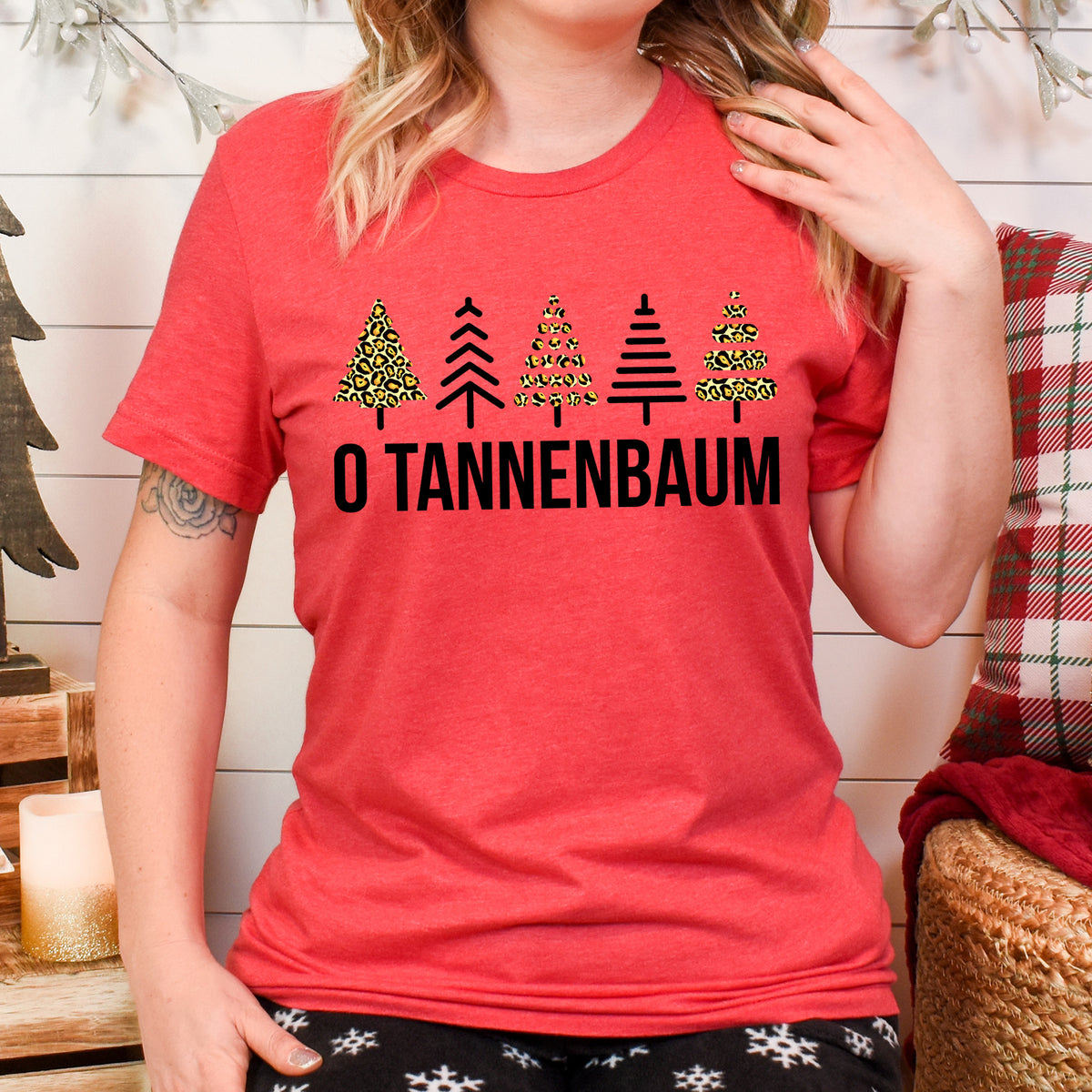Tannenbaum Leopard Print Christmas Tree Shirt  Heather Red Tshirt