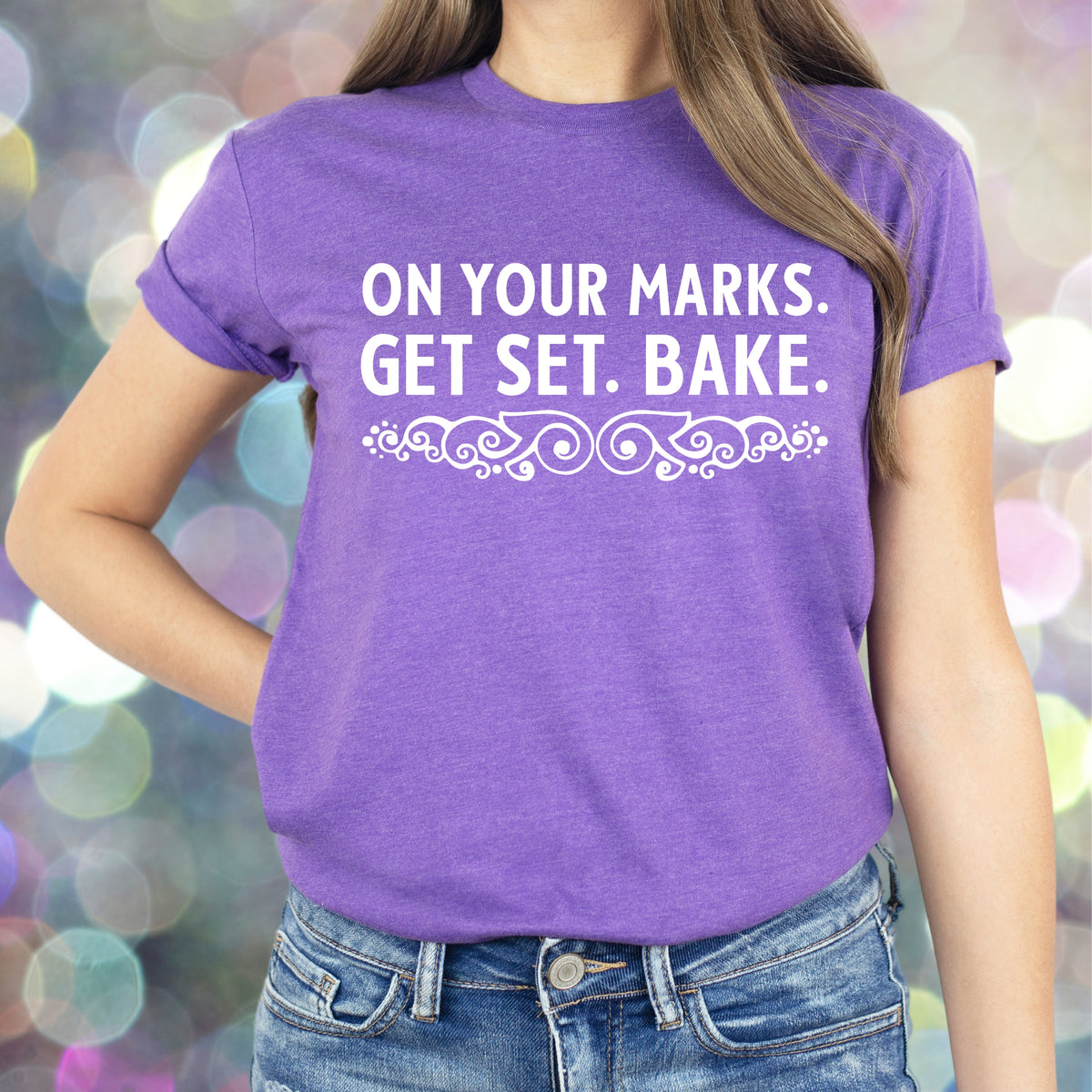 On Your Marks Get Set British Baking Shirt | Heather Purple Unisex Jersey T-shirt