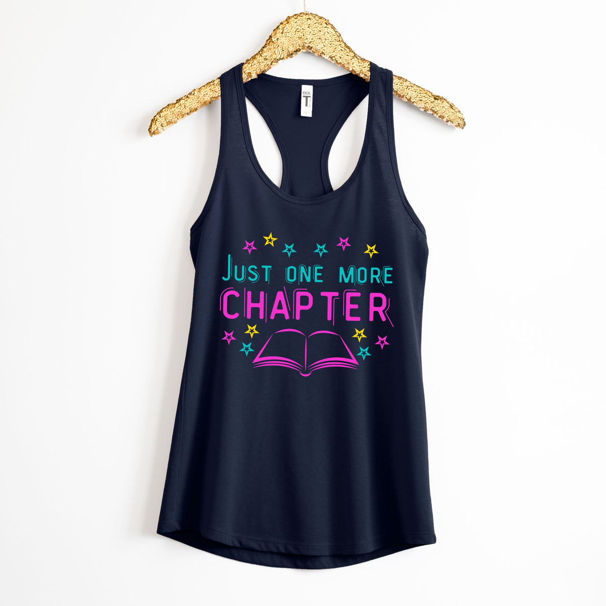 One More Chapter Bookish Book Lover Shirt | Navy Racerback Tank Top