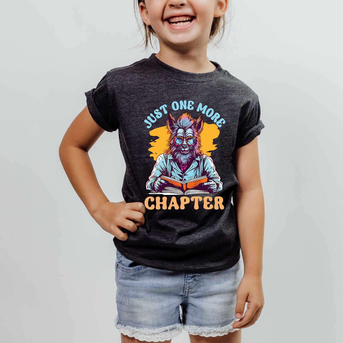 Just One More Chapter Werewolf Shirt | Halloween Book Shirt  | Dark Grey Heather Youth T-shirt