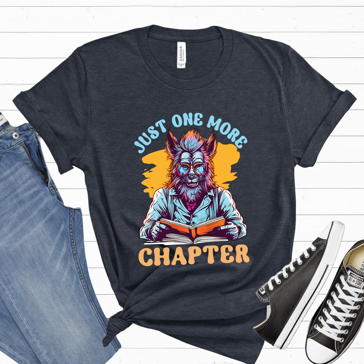 Just One More Chapter Werewolf Shirt | Halloween Book Shirt | Heather Navy Unisex Jersey T-shirt