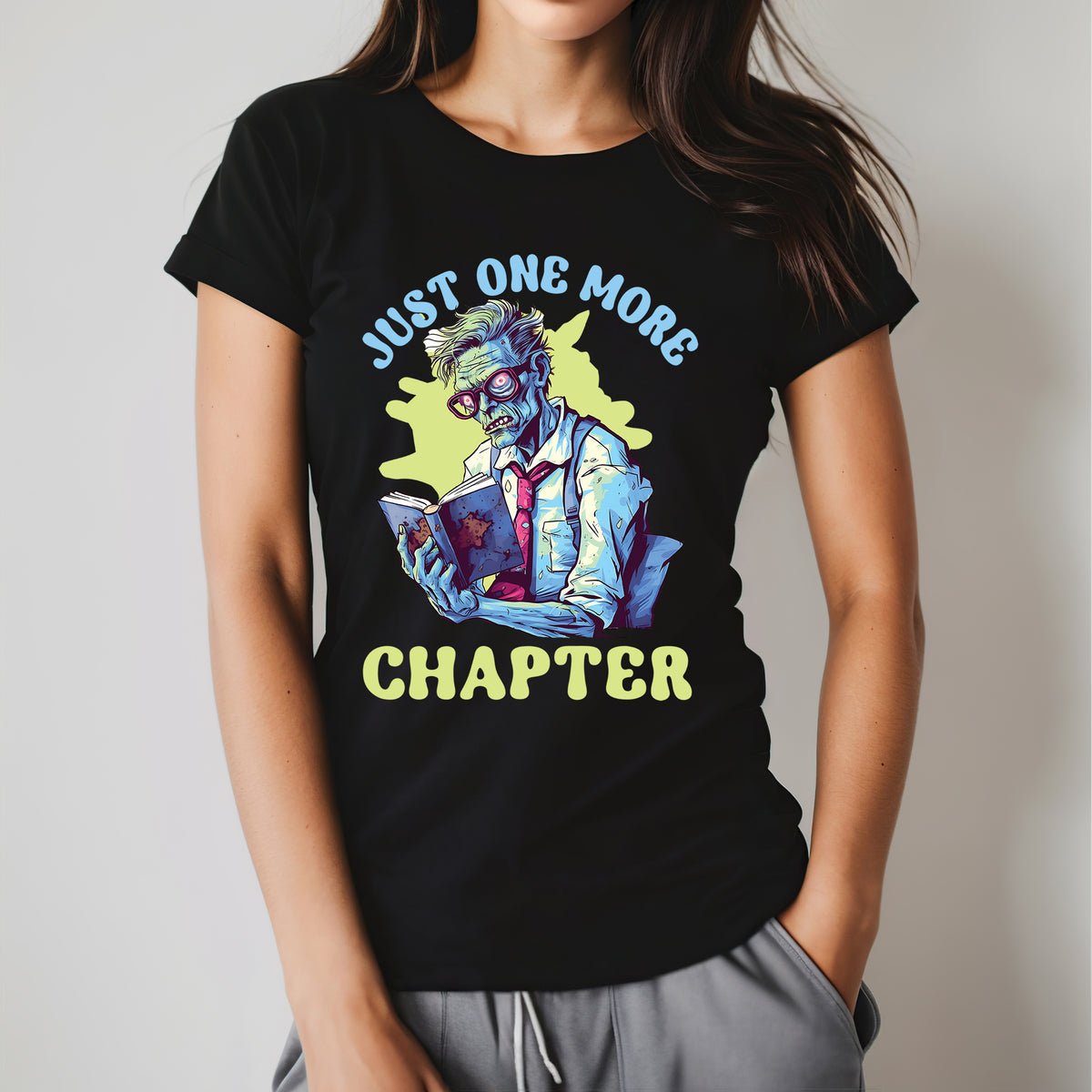 Just One More Chapter Zombie Shirt | Halloween Book Shirt  | Women's Black Slim-fit T-shirt