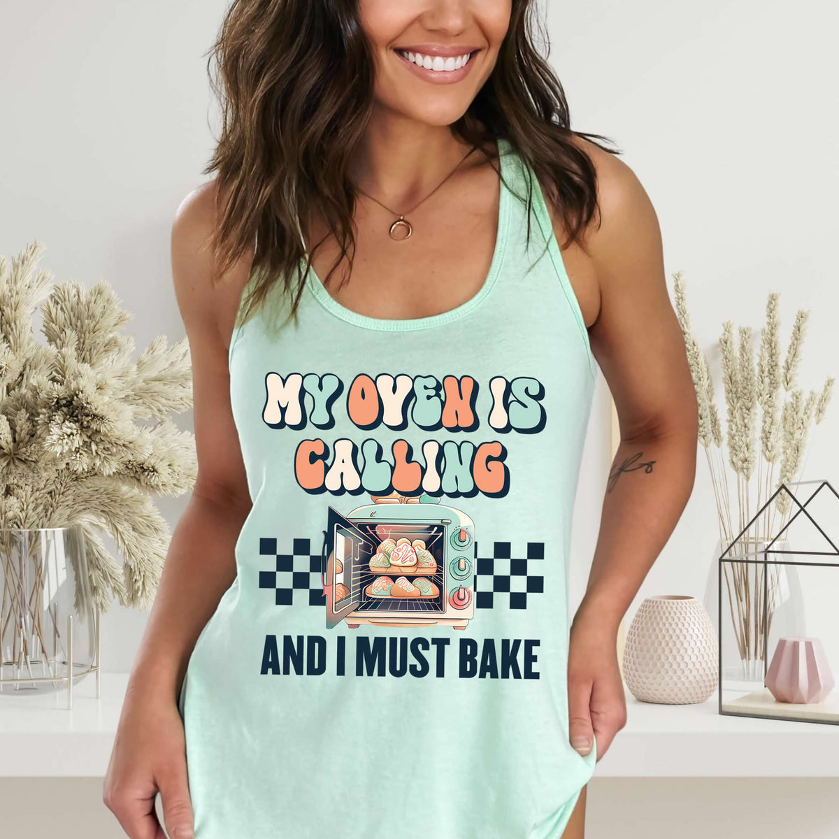 My Oven Is Calling Funny Baking Shirt | Mint Racerback Tank Top