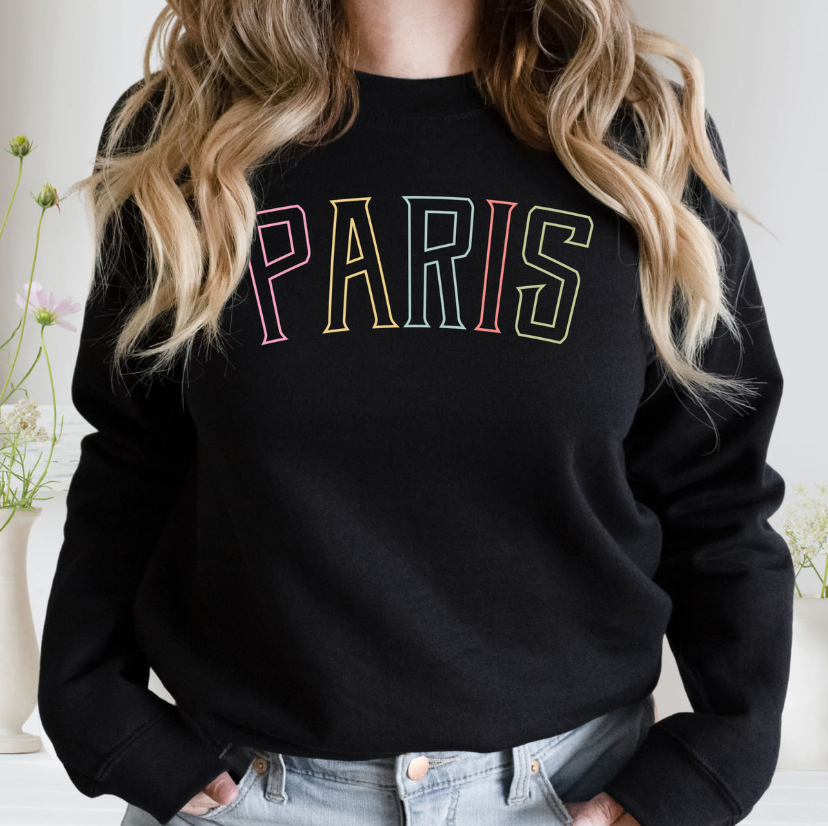 Paris College Style Sweatshirt | Paris Shirt | Paris Gifts | Black Crewneck Sweatshirt