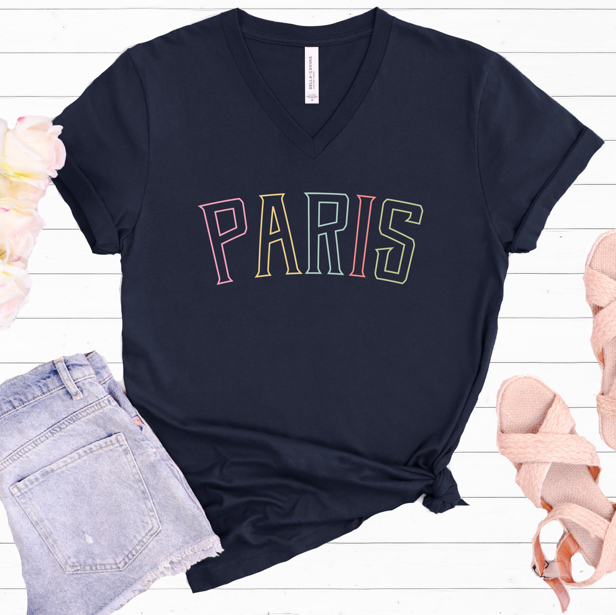 Paris College Style Sweatshirt | Paris Shirt | Paris Gifts | | Navy V-neck T-shirt