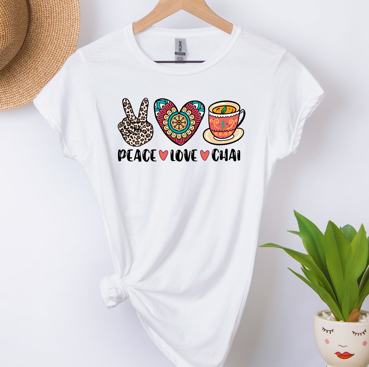 Peace Love Chai Tea Leopard Print Tea Shirt | Tea Lover Gift Indian Shirt  | Women's Slim-Fit Soft Style Tee