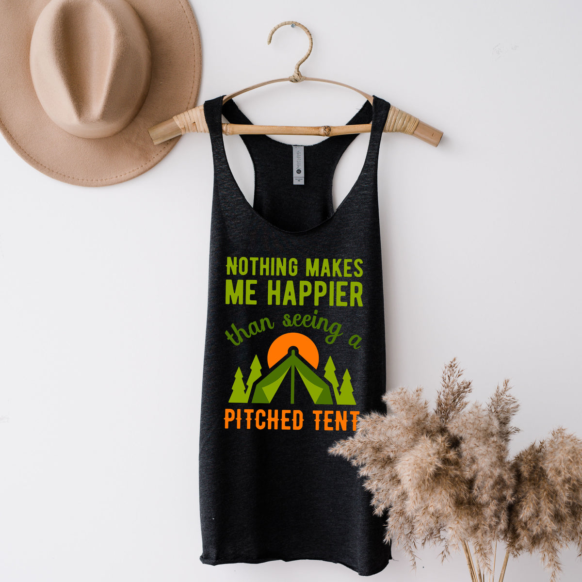 Pitched Tent Funny Camping Adventure Shirt  | Vintage Black Racerback Tank Top