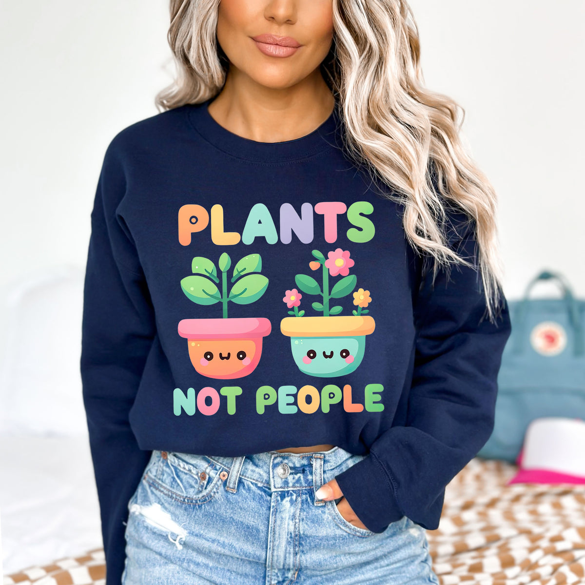 Plants Not People Plant Lover Shirt | Navy Crewneck Sweatshirt