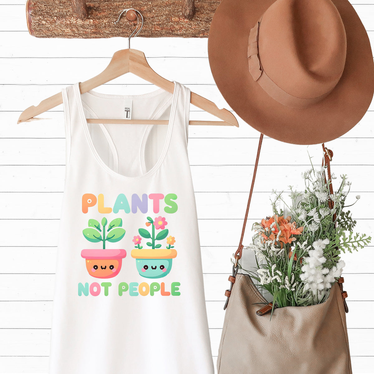 Plants Not People Plant Lover Shirt | White Racerback Tank Top