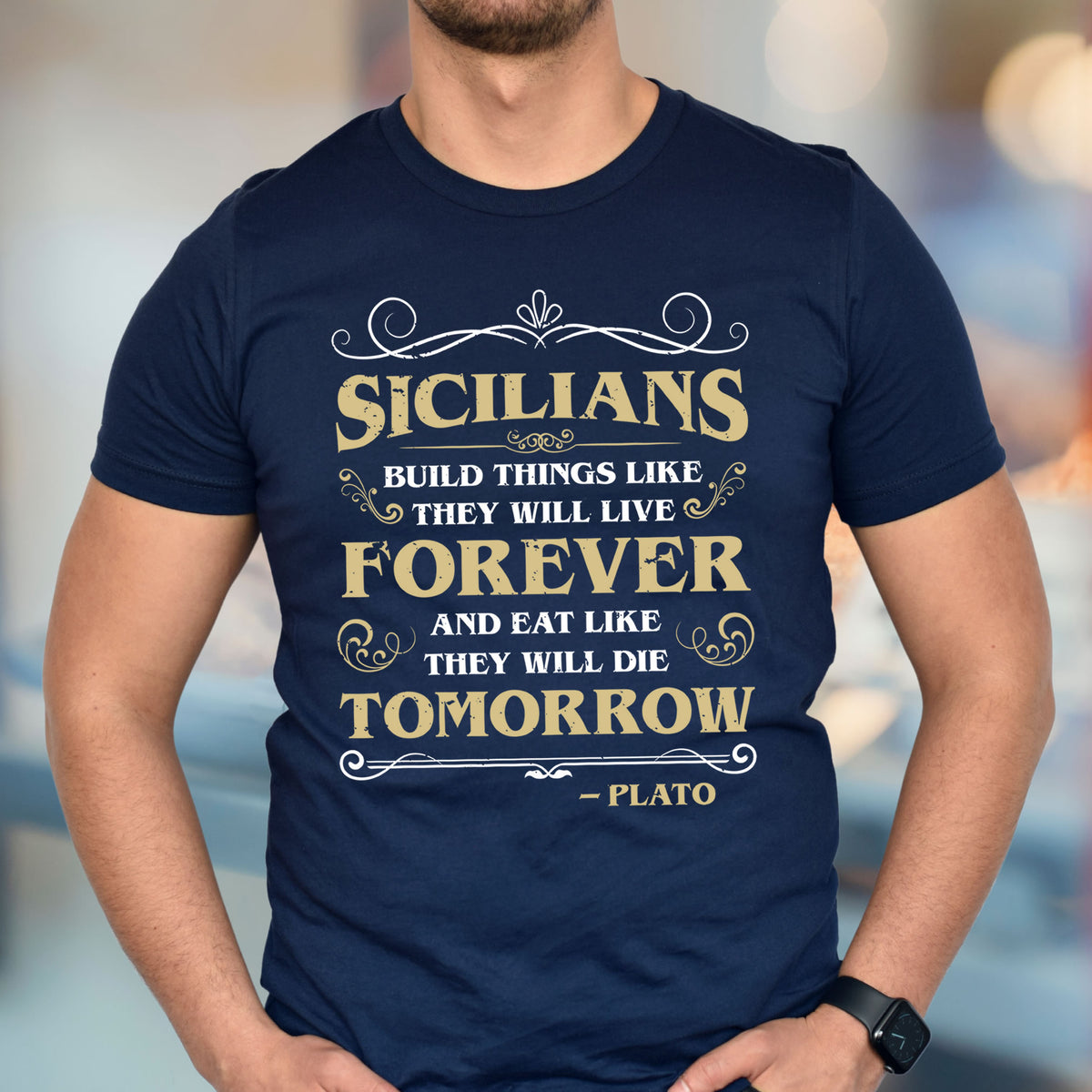 Funny Sicilian Plato Quote Italian Shirt  | Navy Unisex Jersey T-shirt