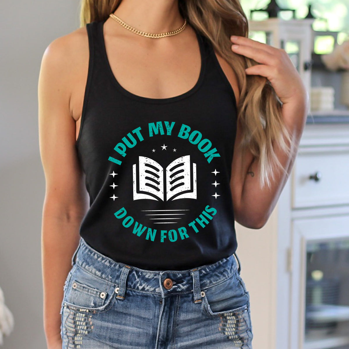 Products I Put My Book Down Funny Book Lover Shirt | Reader Gift | Book Worm Gift | Women's Slim-fit Racerback Tank Top