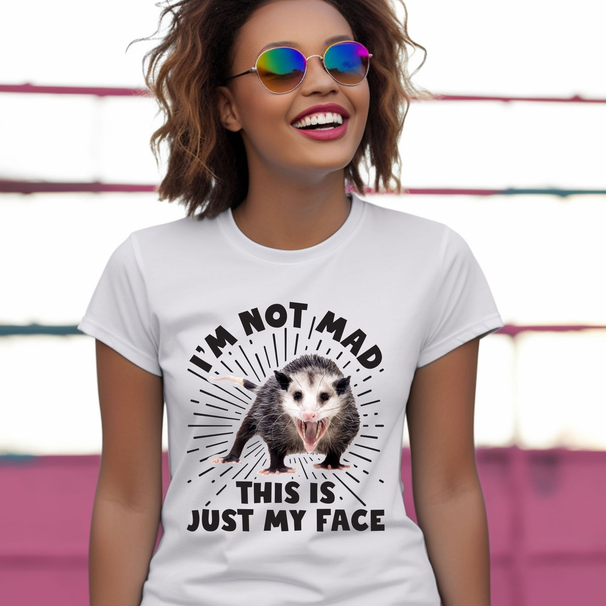 I'm Not Mad Funny Possum Shirt | White Slim Fit Women's Tshirt