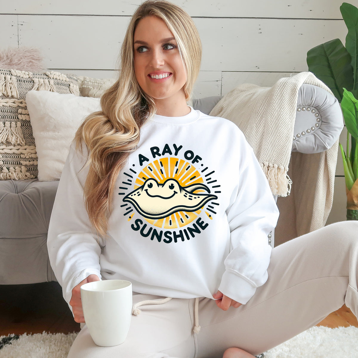 A Ray of Sunshine Cute Stingray Shirt  | White Sweatshirt