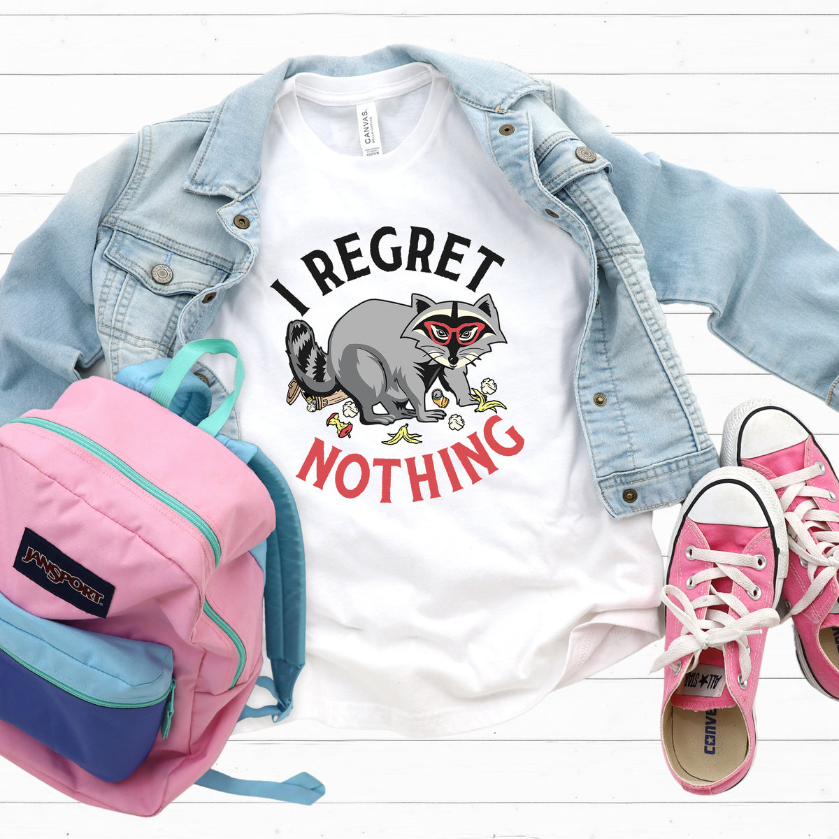 I Regret Nothing Funny Raccoon Shirt | White Youth T-shirt