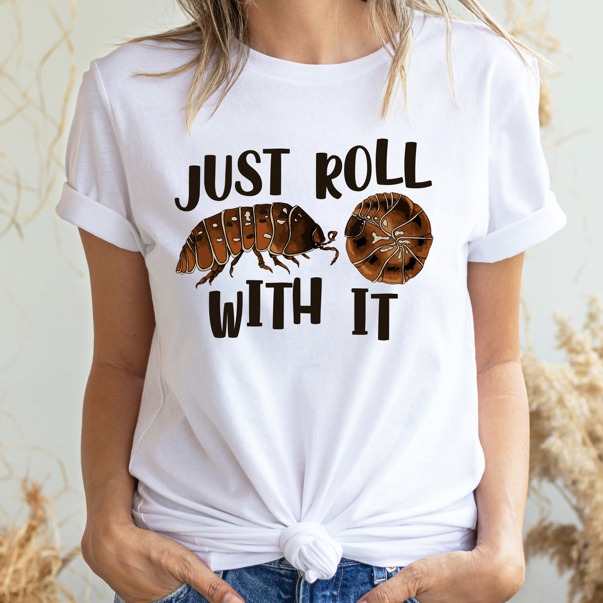 Just Roll With It Pill Bug Biology Shirt | White Unisex Jersey T-shirt