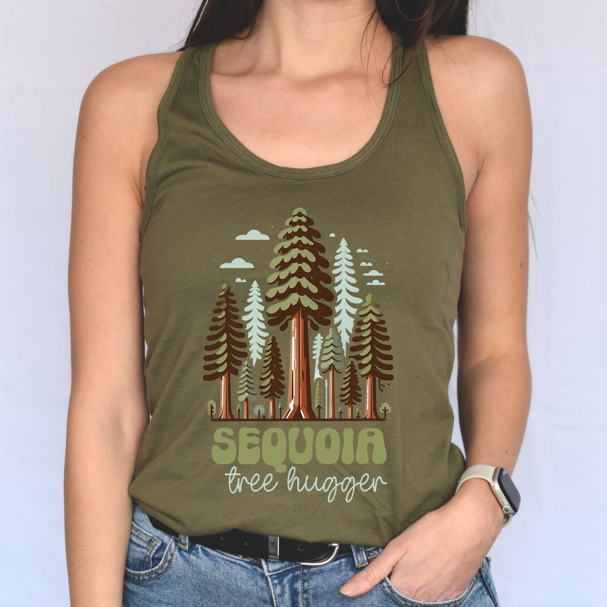 Sequoia National Park Shirt | Sequoia Tree Hugger Shirt  | Military Green Racerback Tank Top