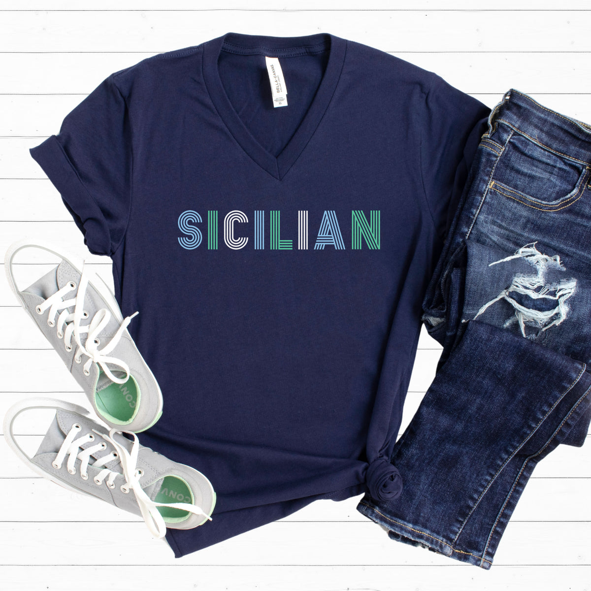 Sicilian Italian Heritage T-shirt | Navy Blue V-Neck T-shirt