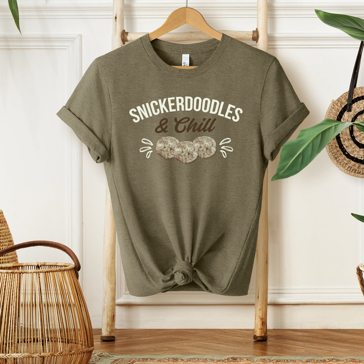 Snickerdoodles & Chill Holiday Cookies Shirt | Heather Olive Unisex Jersey T-shirt