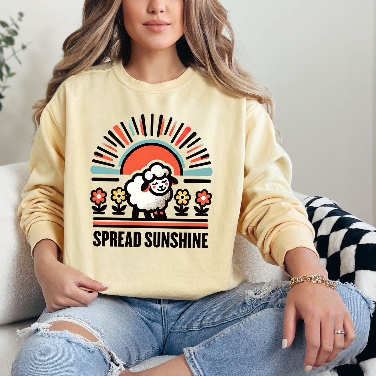 Spread Sunshine Cute Sheep Shirt | Butter Comfort Colors Sweatshirt